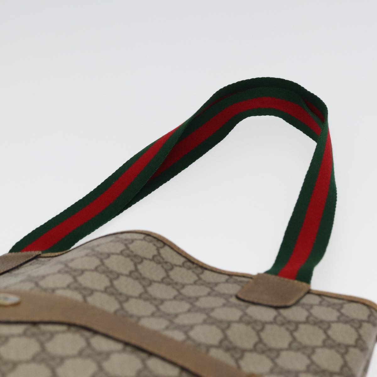 GUCCI GG Canvas Web Sherry Line Tote Bag Pvc Leather Beige Green Red - 14