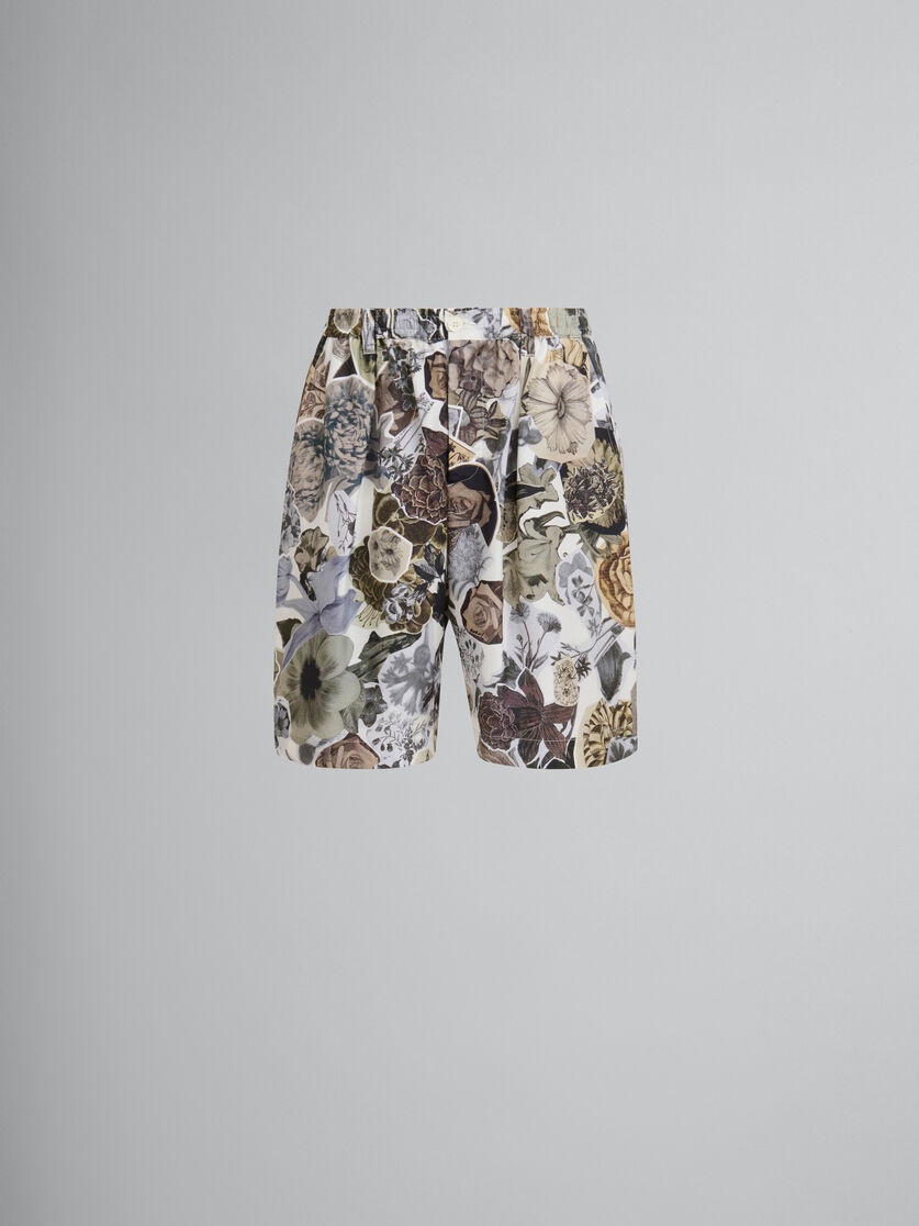 BLACK AND WHITE HABOTAI SILK DRAWSTRING SHORTS WITH NOCTURNAL PRINT - 1
