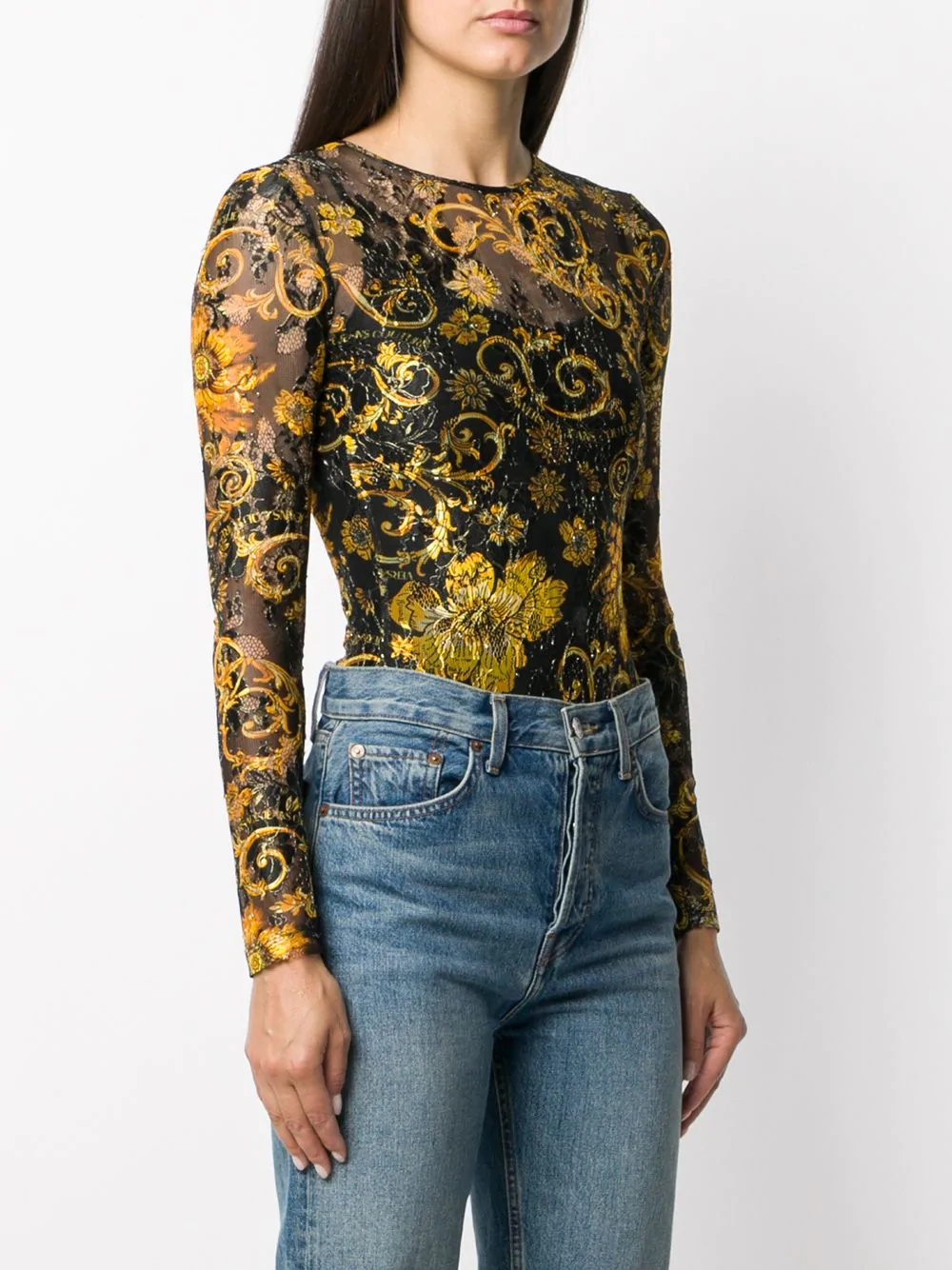 floral baroque print bodysuit - 3