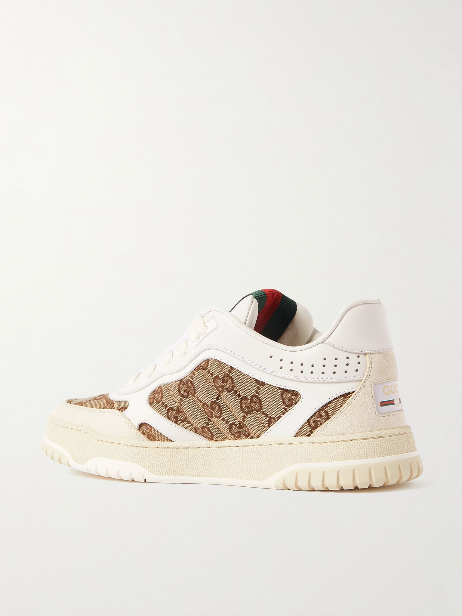 Re-Web leather and canvas-jacquard sneakers Ivory - 3