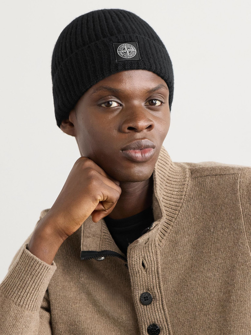 Stone Island Logo-Appliquéd Ribbed Wool Beanie Black outlook