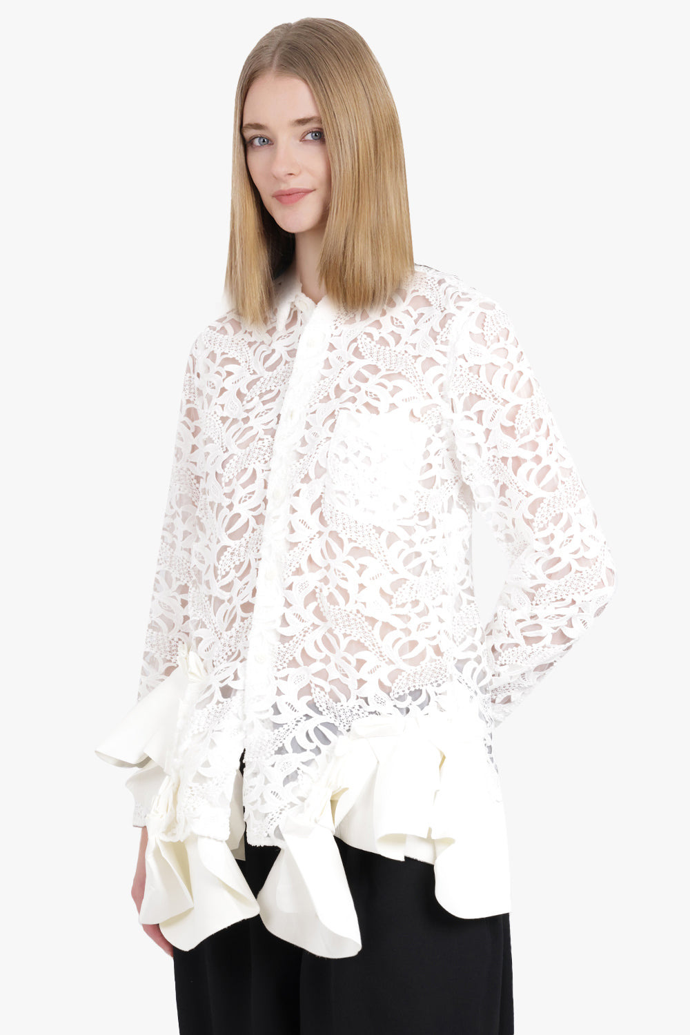 LACE L/S SHIRT WITH RUFFLE PANELS | OFF WHITE - 7