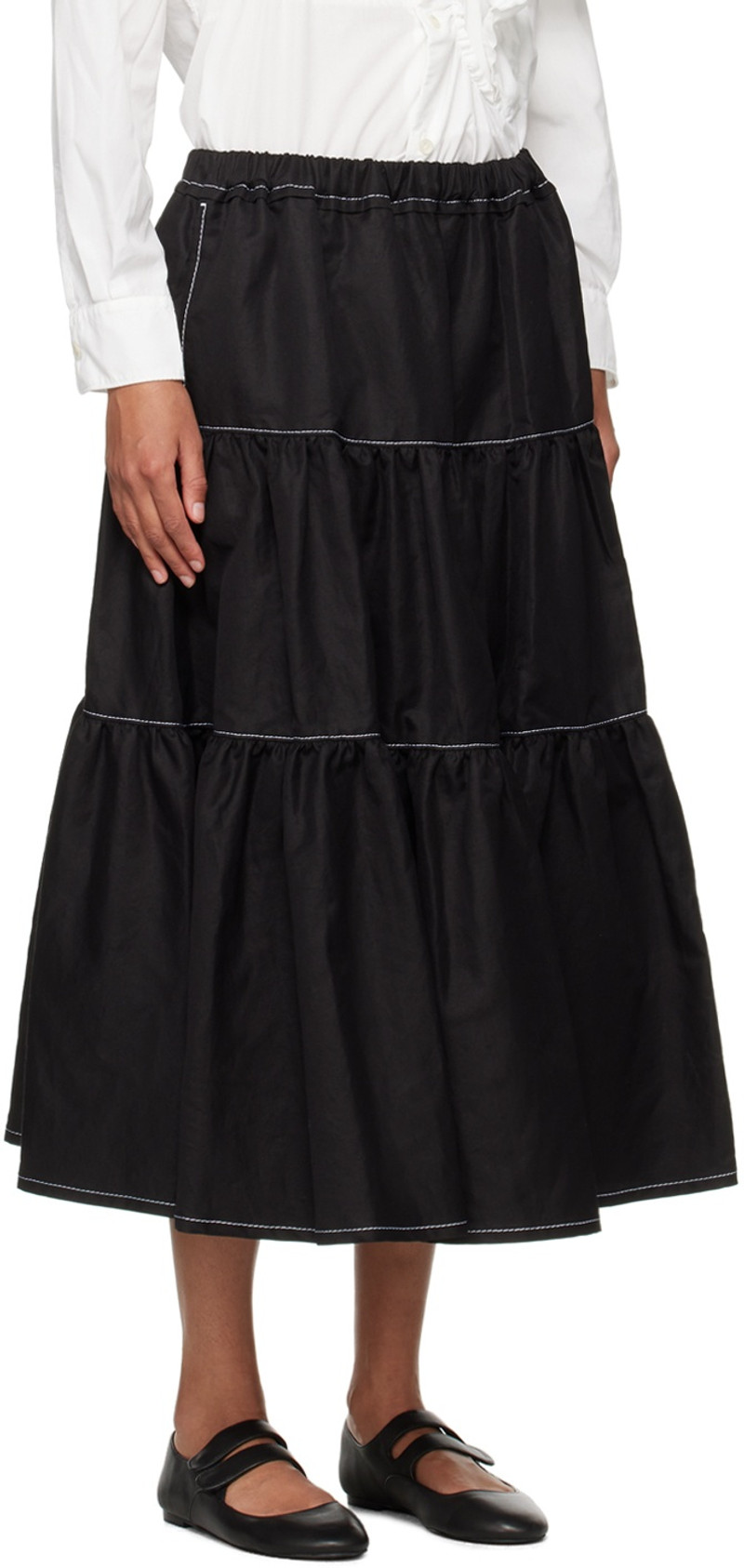 TAO Comme Des Garçons Black Tiered Midi Skirt outlook