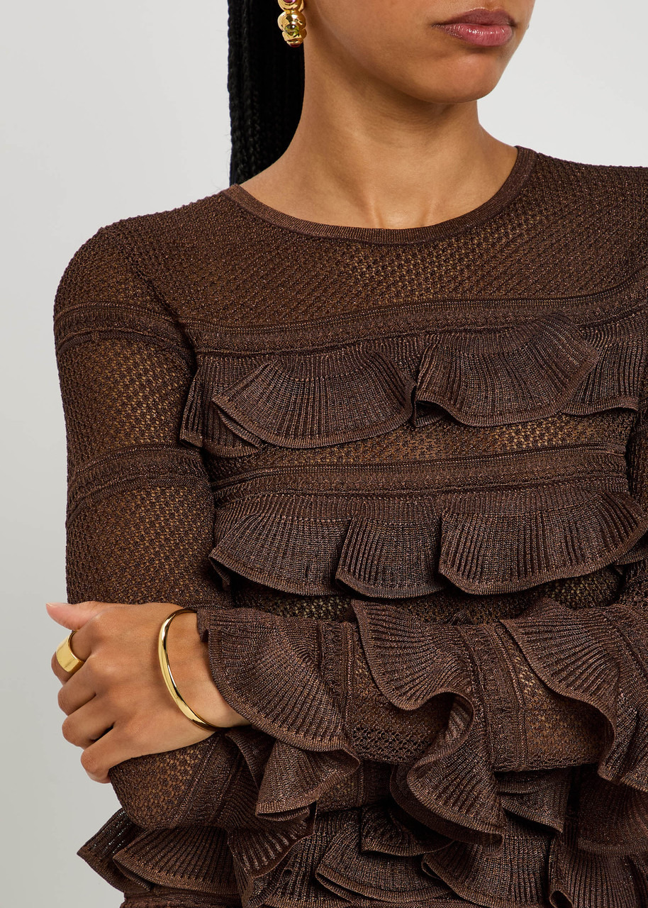 Zimmermann Hypnotic Lace Frill Metallic-knit top - 5
