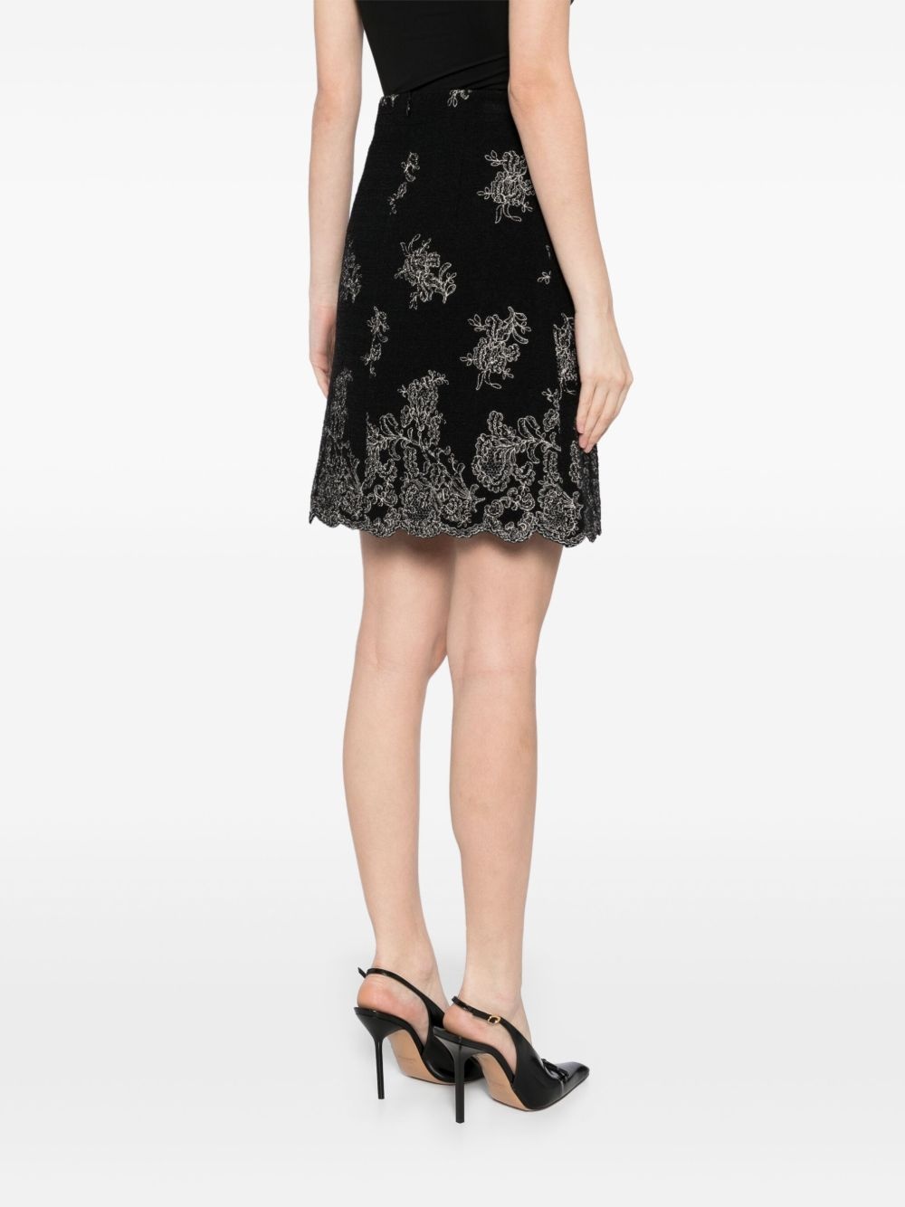 floral-embroidered tweed skirt - 4