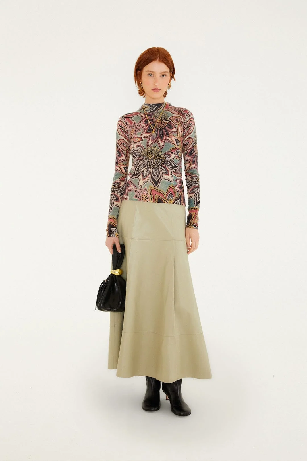 Pleats Leather Midi Skirt - 1