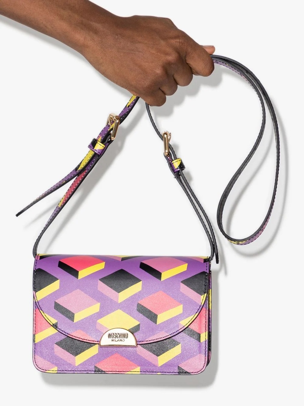 geometric-print leather shoulder bag - 4