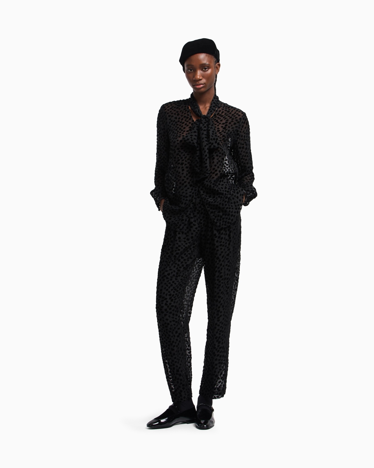ASV JEU DE CARTES DEVORÉ TULLE SHIRT WITH FOULARD COLLAR - 2
