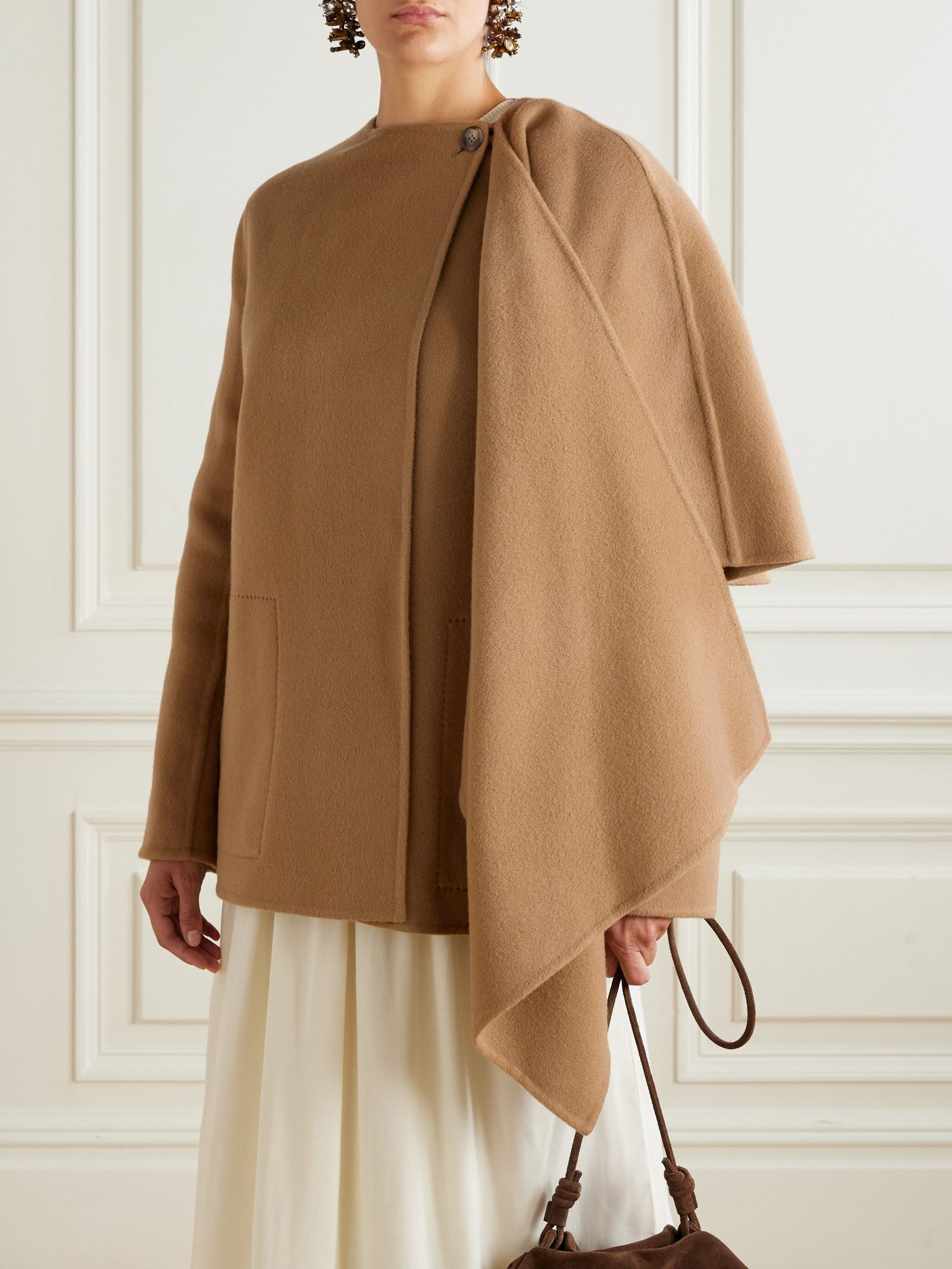 Dak layered draped wool-blend felt coat Tan - 3