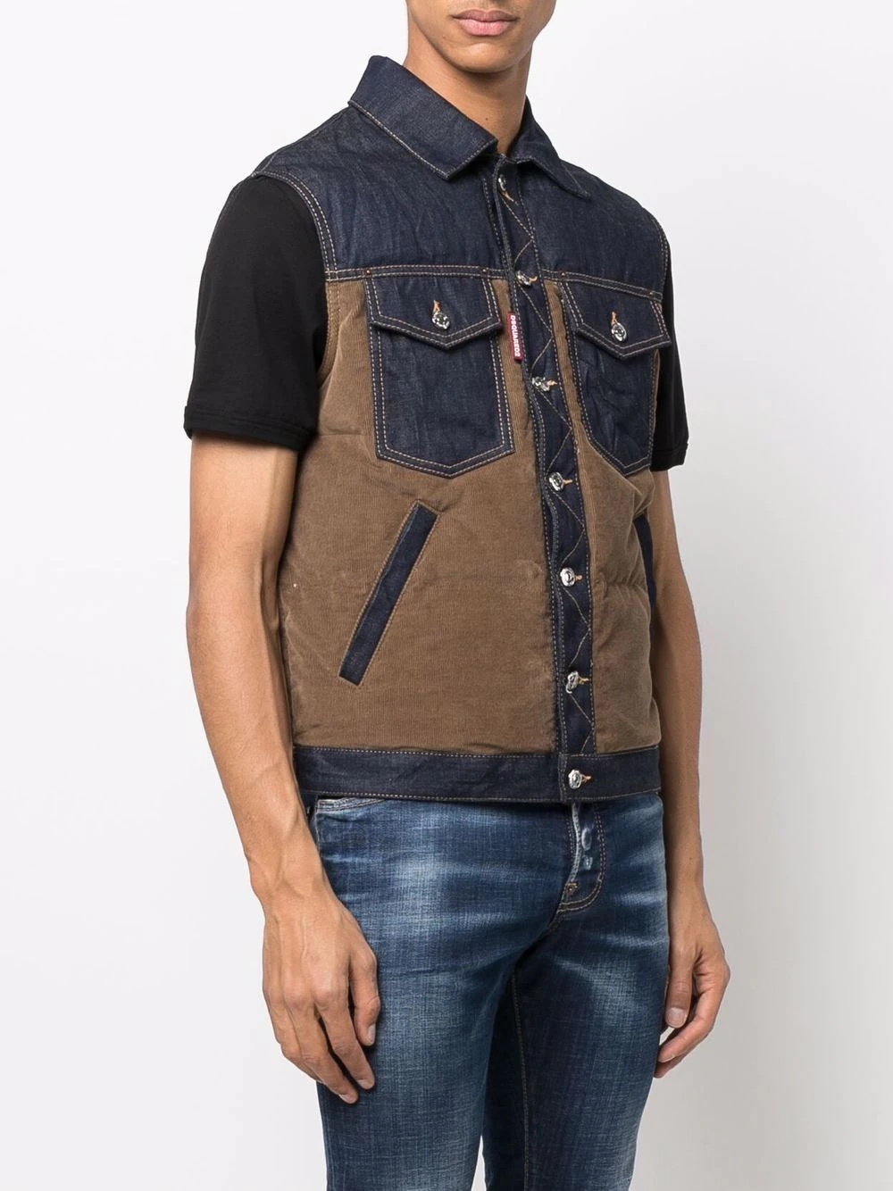 panelled denim corduroy gilet jacket - 4