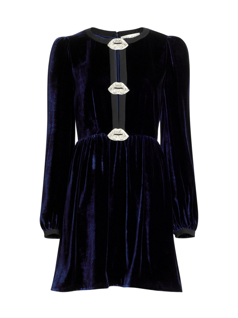 Women's Camille Bows Velvet Minidress - Navy Black Lips 1