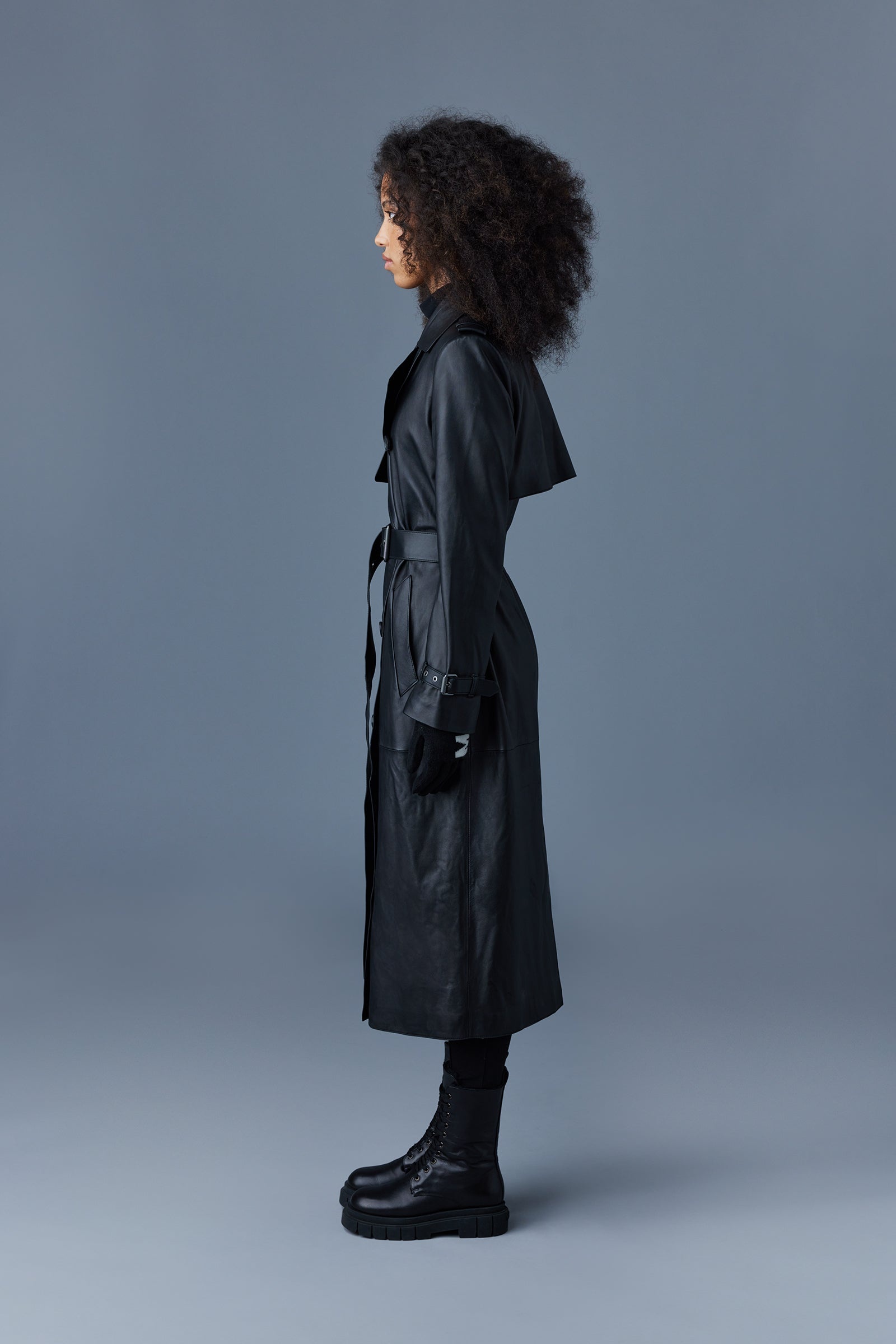 GAEL (R) Leather trench coat with belt - 3
