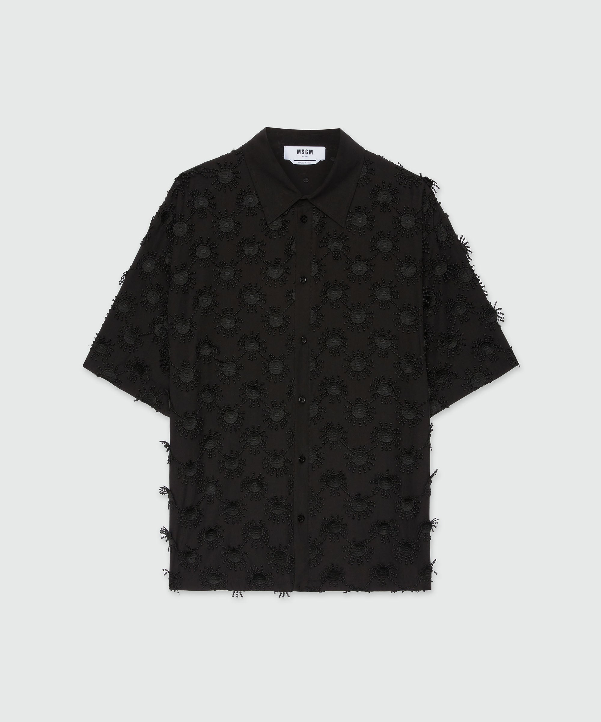 Black poplin shirt with all-over embroidery - 1