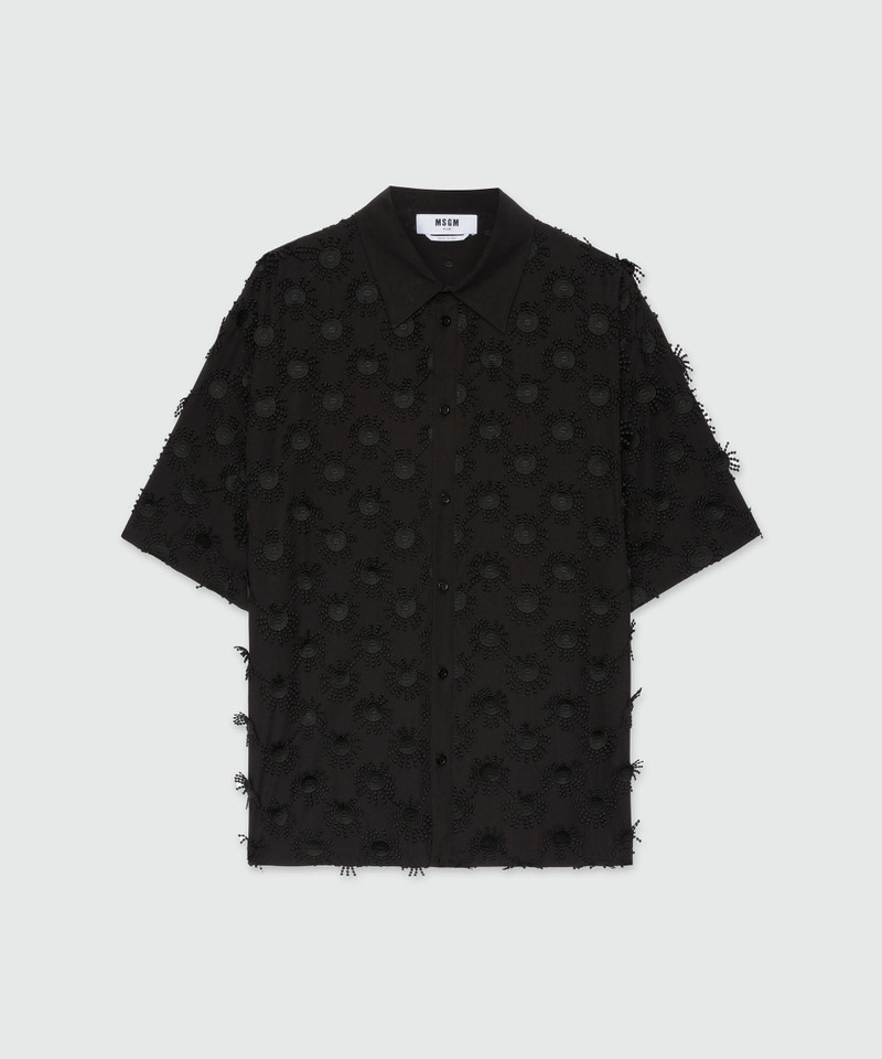 Black poplin shirt with all-over embroidery 1