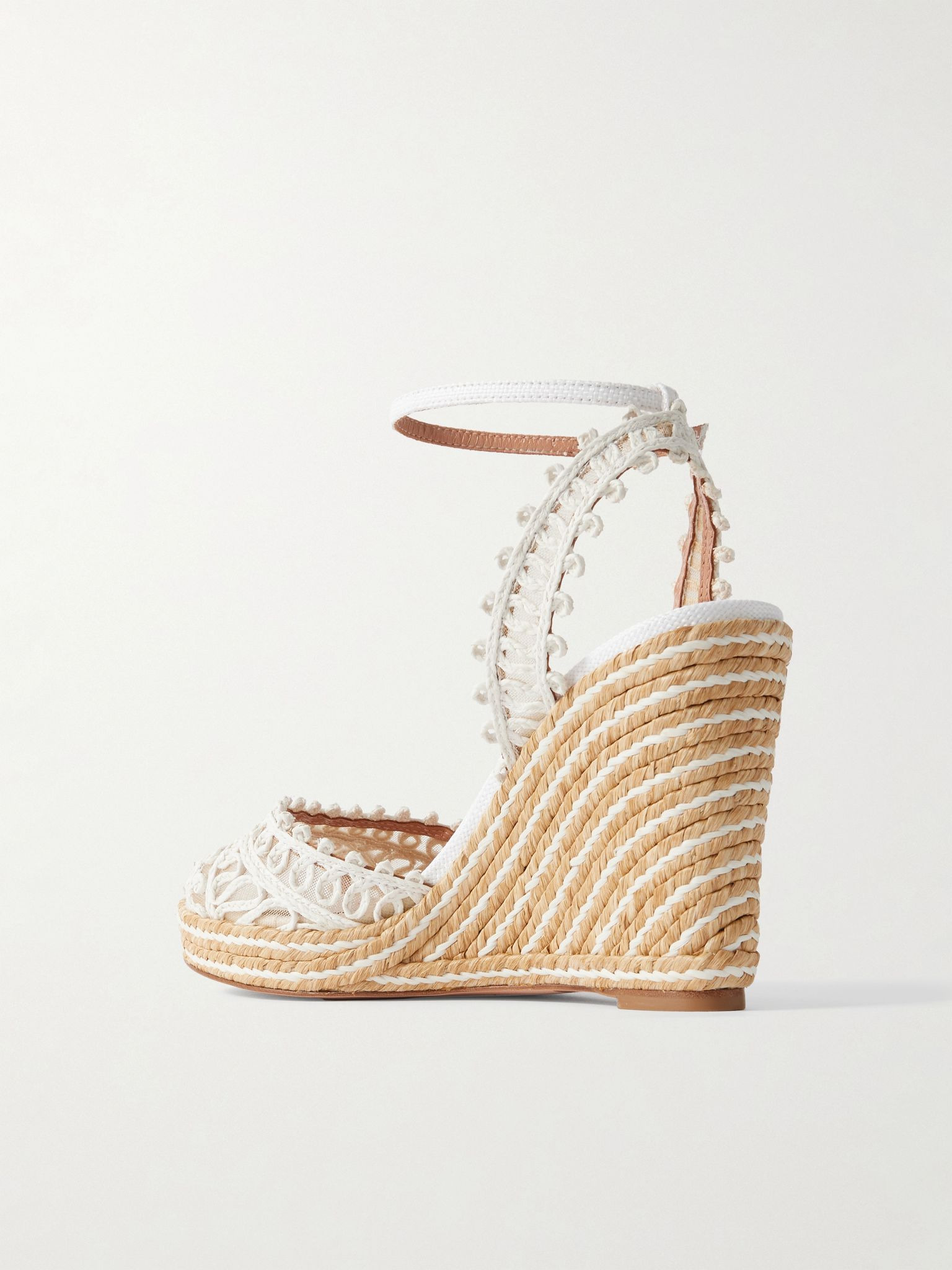 Kahlo mesh-trimmed raffia wedge espadrilles White - 3