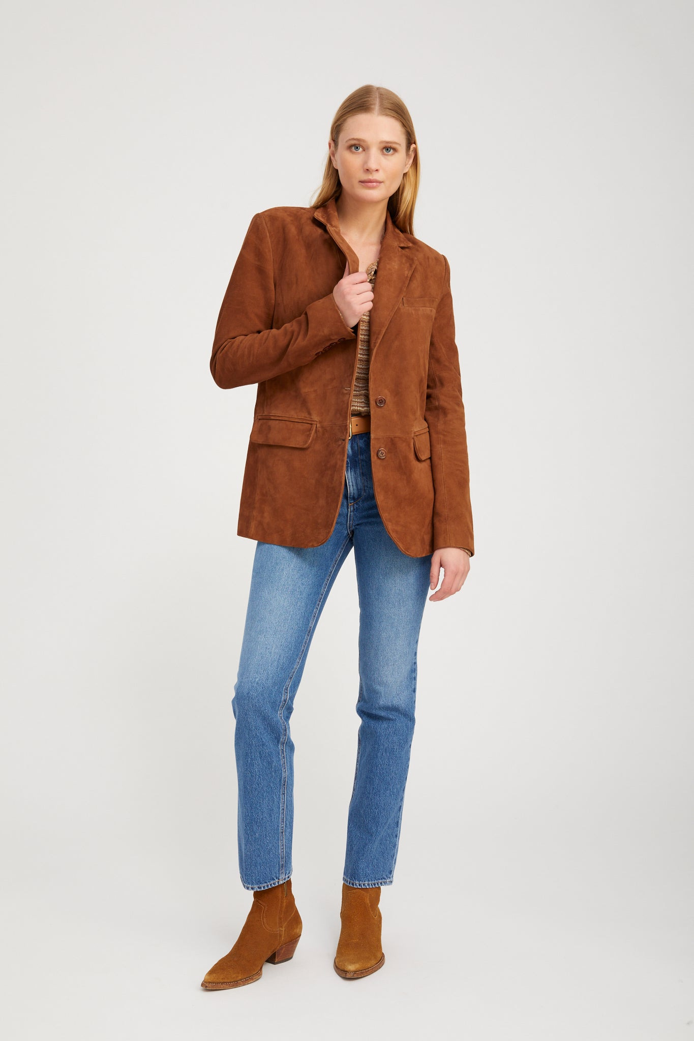 DARK COGNAC SUEDE CLASSIC BLAZER - 4