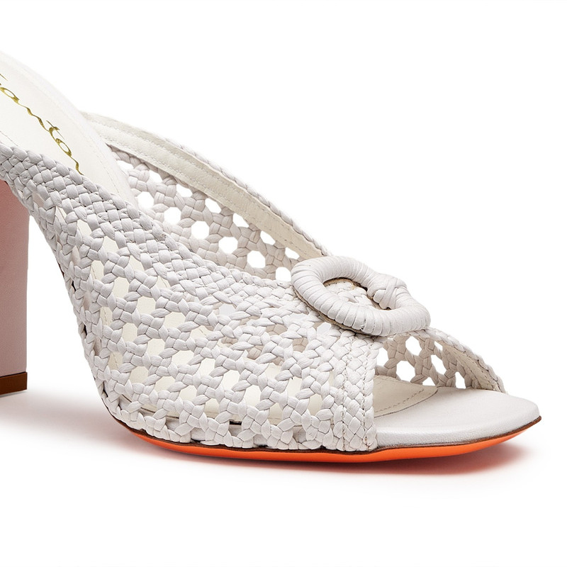 Women's white woven leather high-heel sandal 5