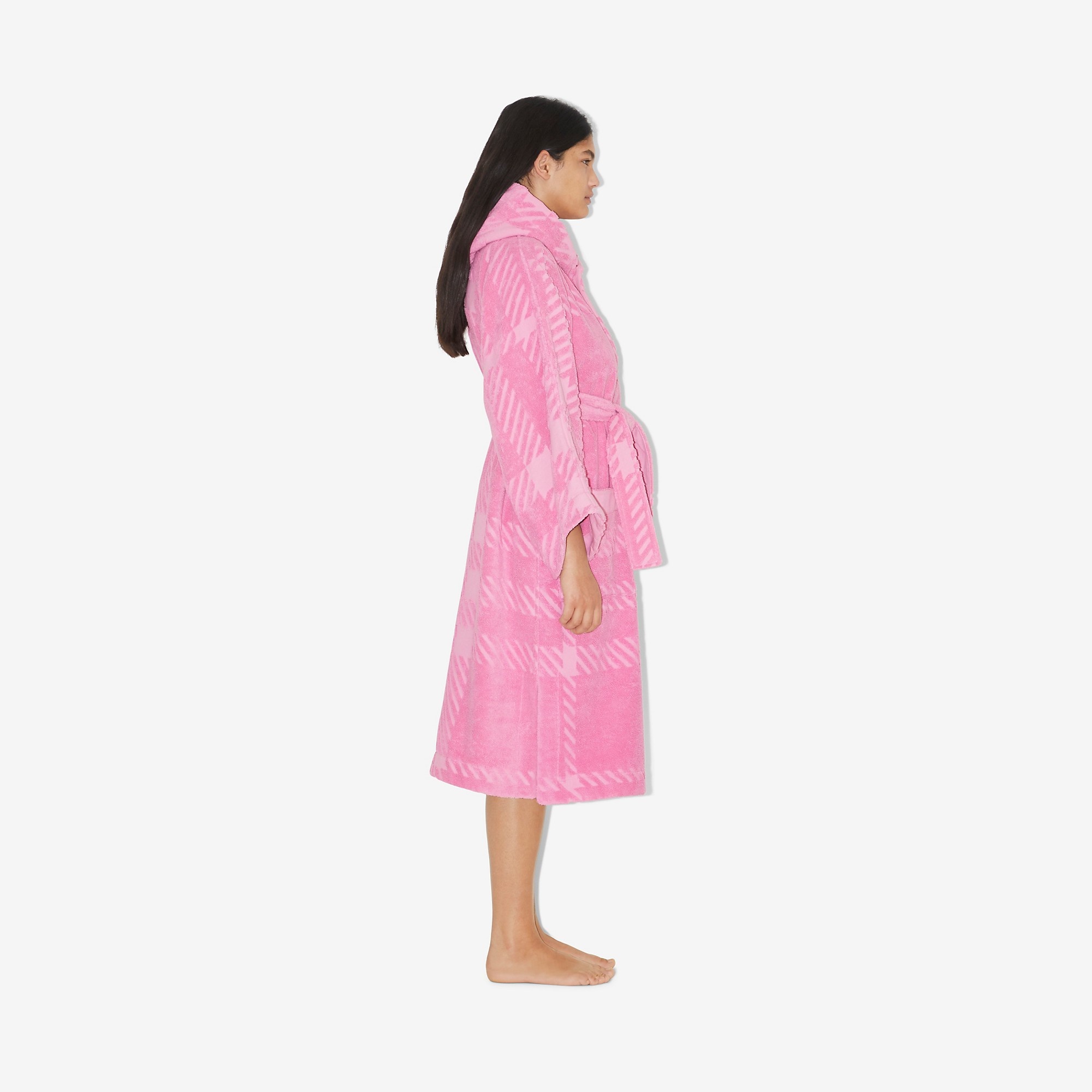 Check Cotton Jacquard Hooded Robe - 7