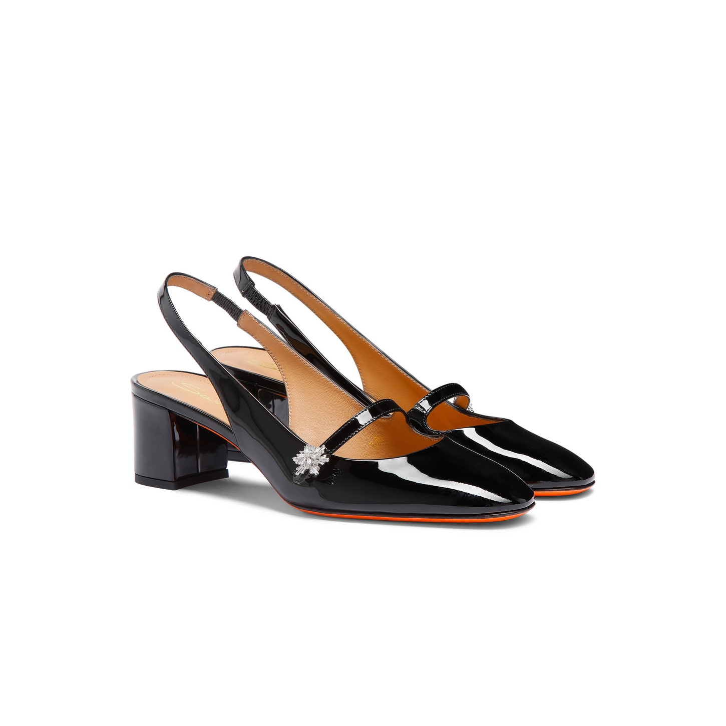 Women's black patent leather low-heel slingback - 3