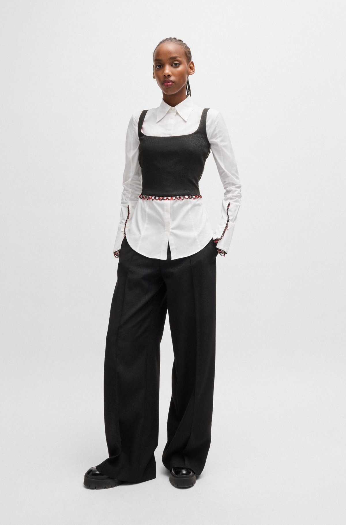 HUGO X LES BENJAMINS SLEEVELESS TOP WITH BEADED TRIM - 3