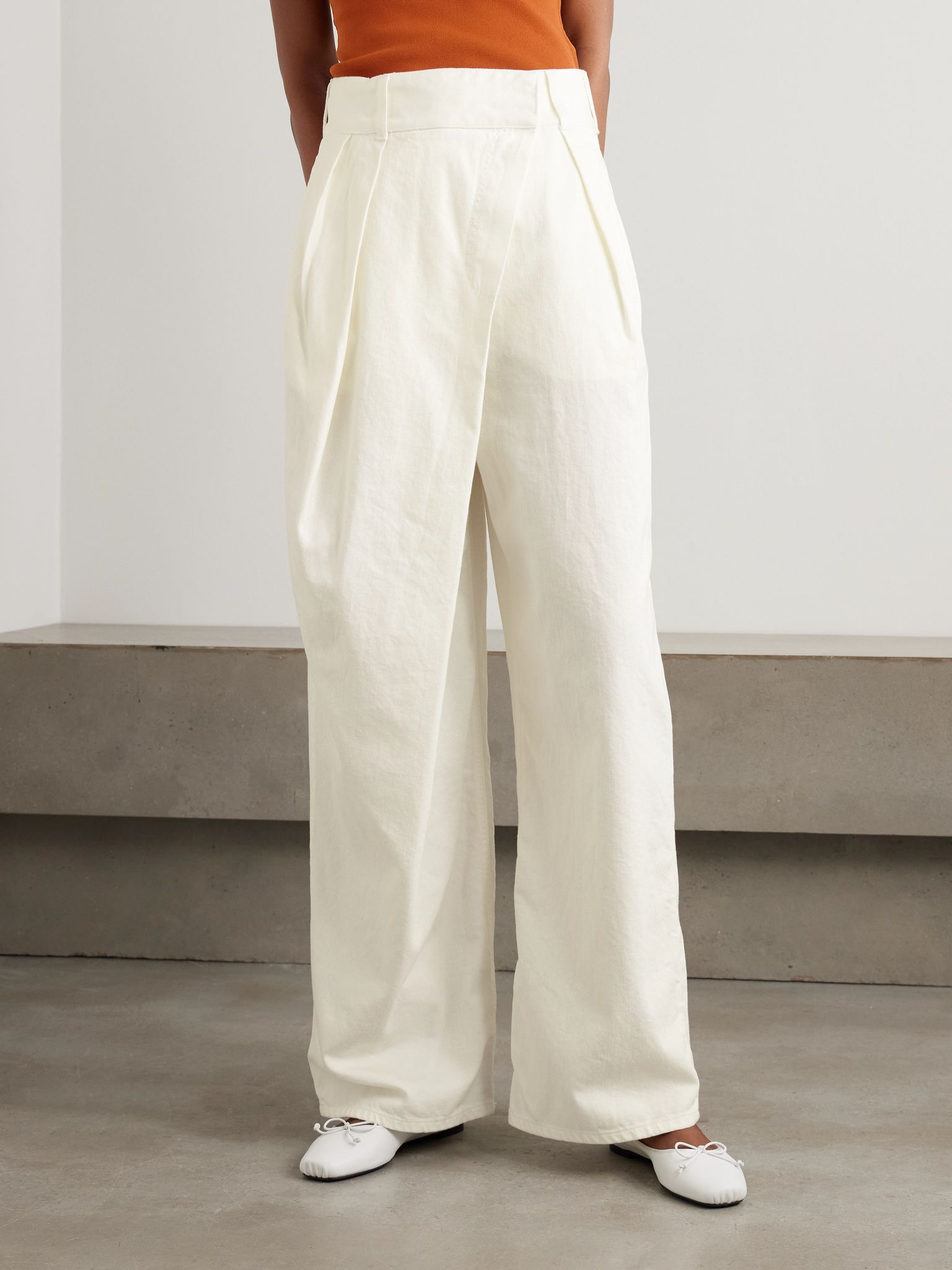 Layered pleated high-rise wide-leg jeans White - 3