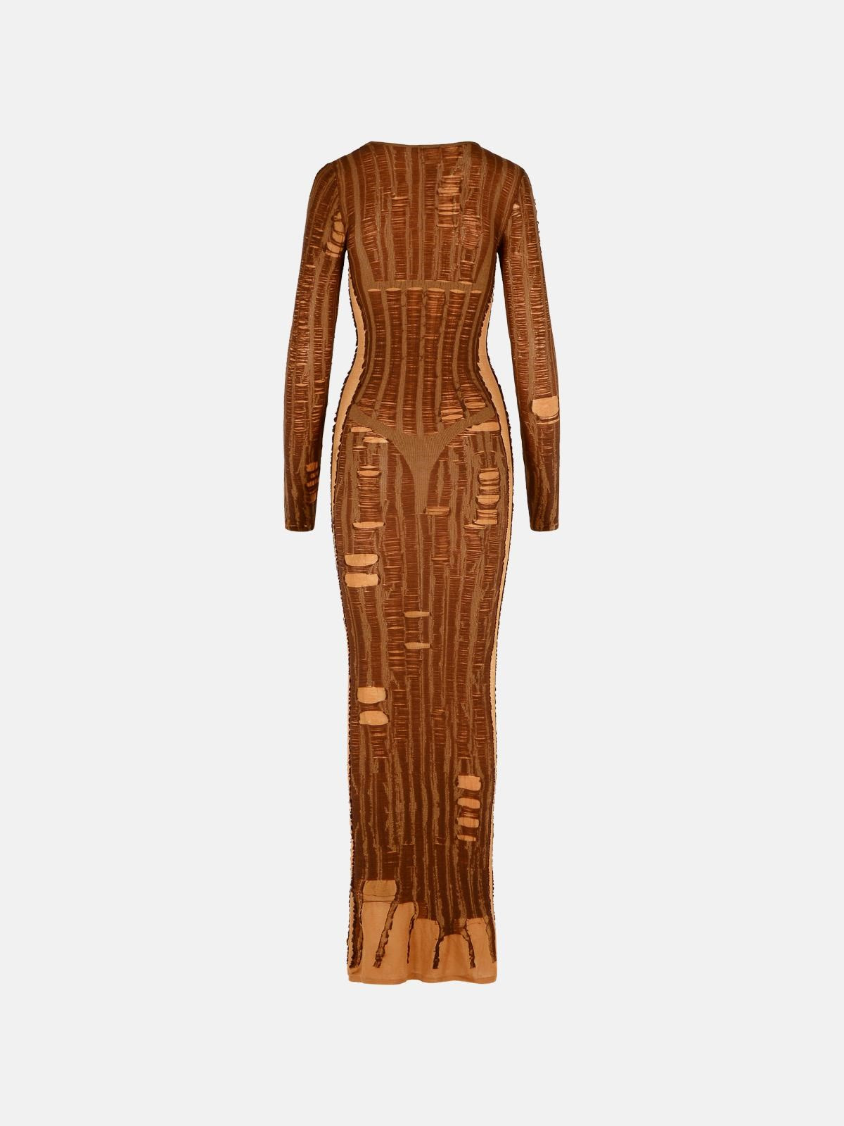 'CALIMERA' BROWN COTTON BLEND DRESS - 3