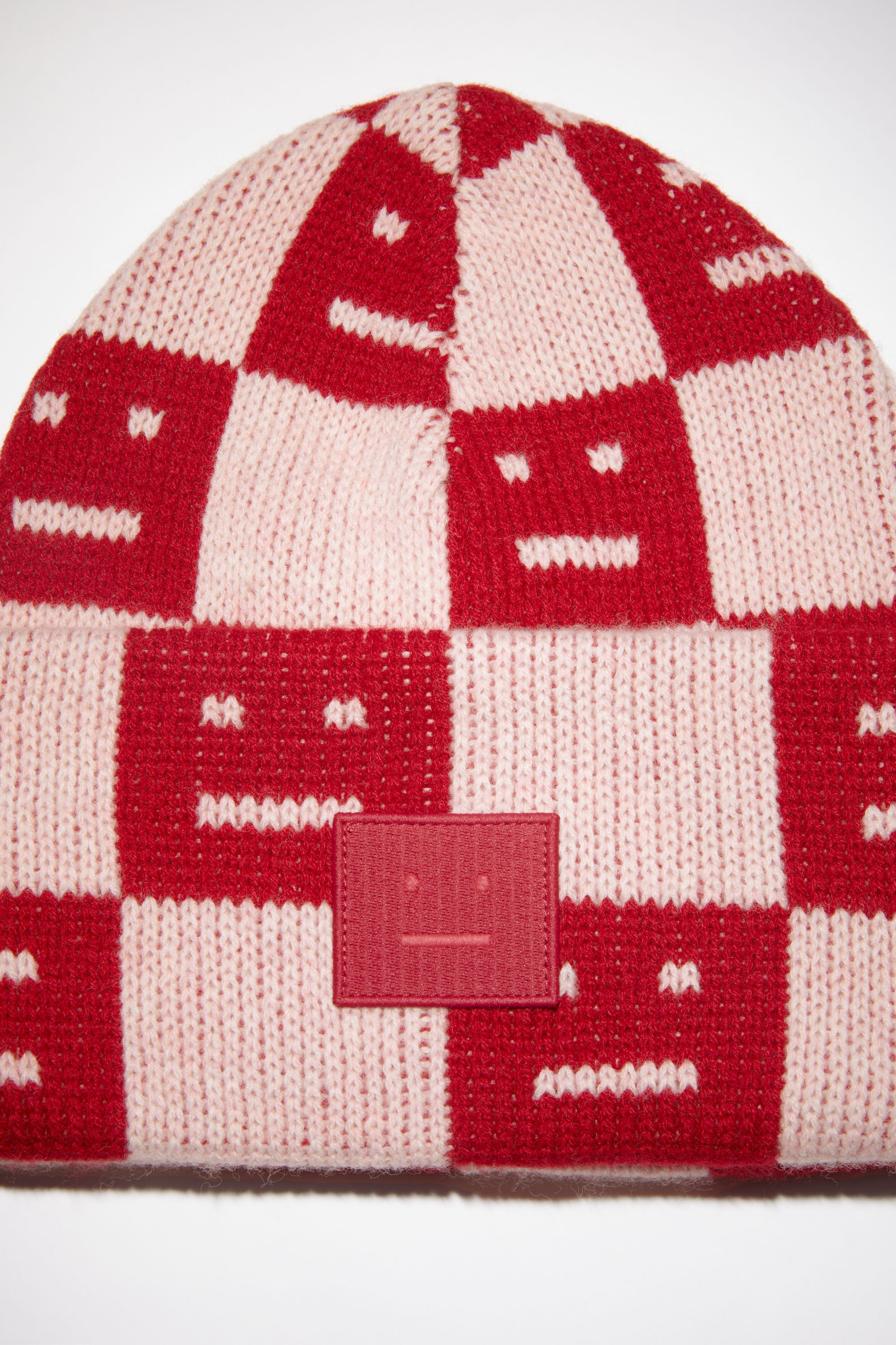 Jacquard knit beanie hat - Deep red/faded pink melange - 4