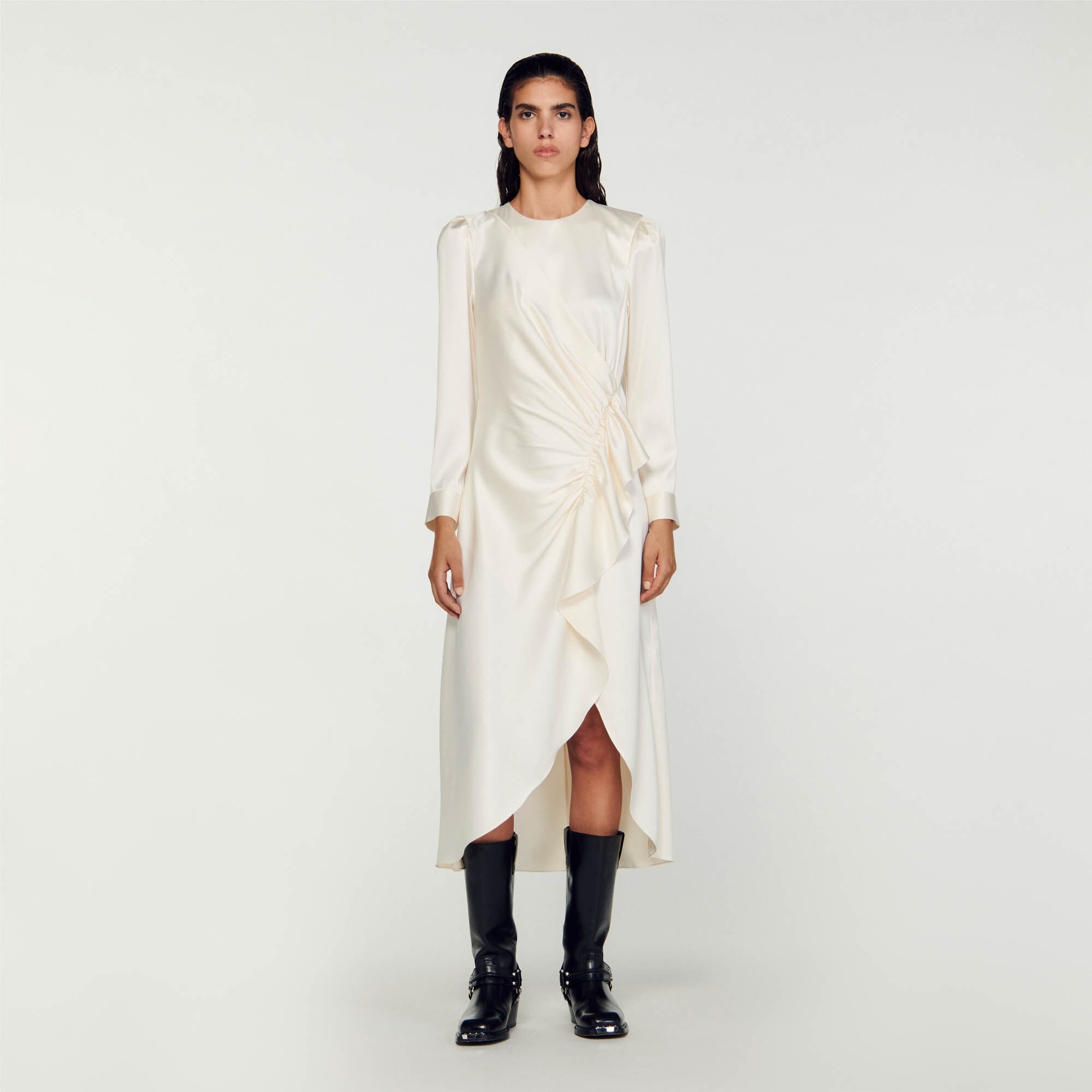 RUFFLED SATIN-EFFECT DRESS - 2