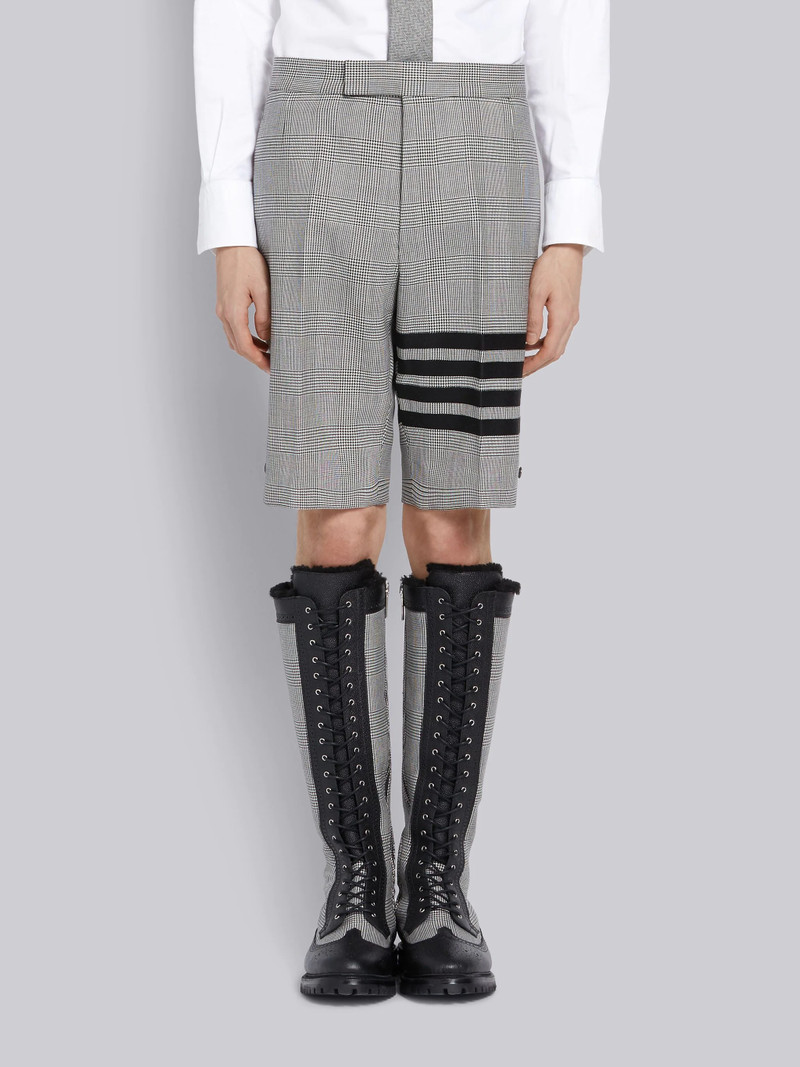 Black And White Heavy Wool Prince Of Wales Classic 4-Bar Shorts 1