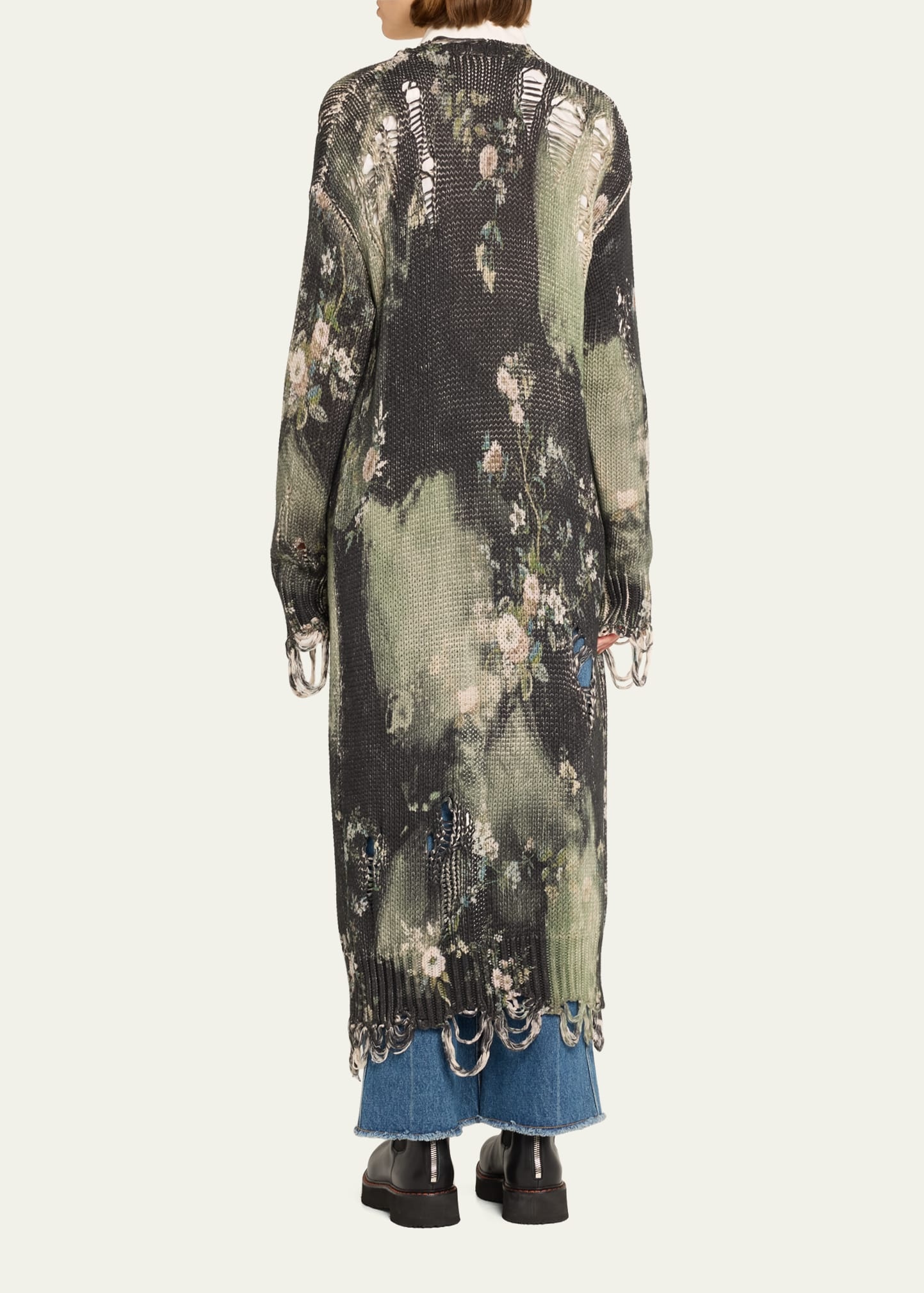 Distressed Long Floral Cardigan - 3