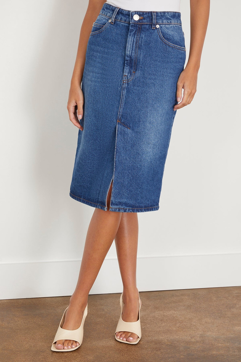 Pencil Skirt in Used Indigo Denim 3