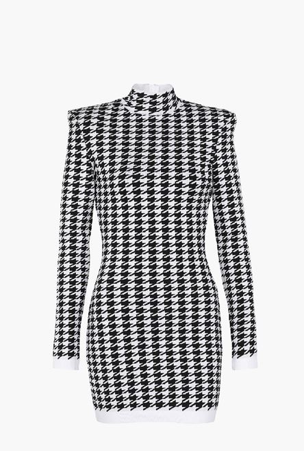 Short white and black houndstooth print dress - 1