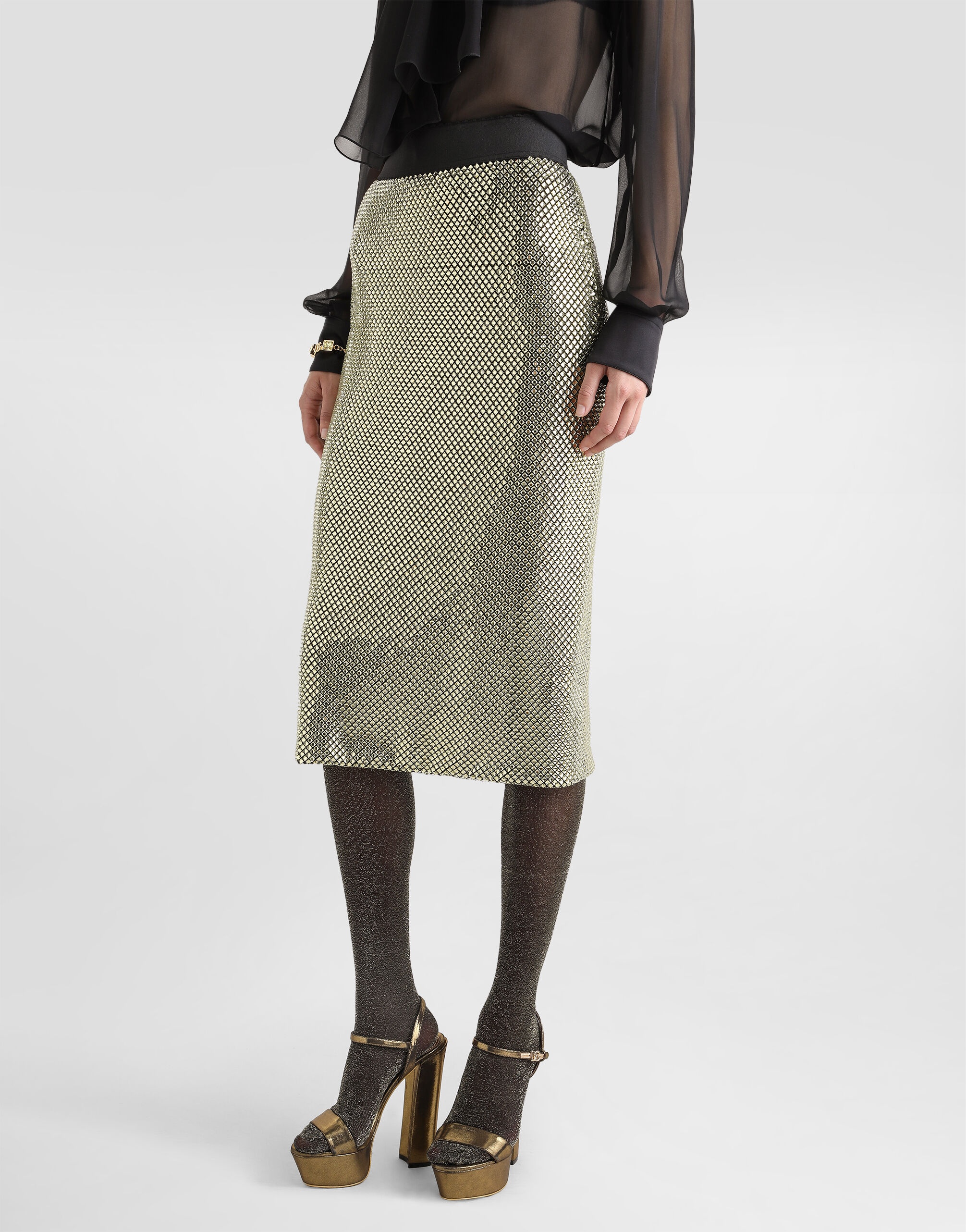 Midi pencil skirt in crystal mesh - 4