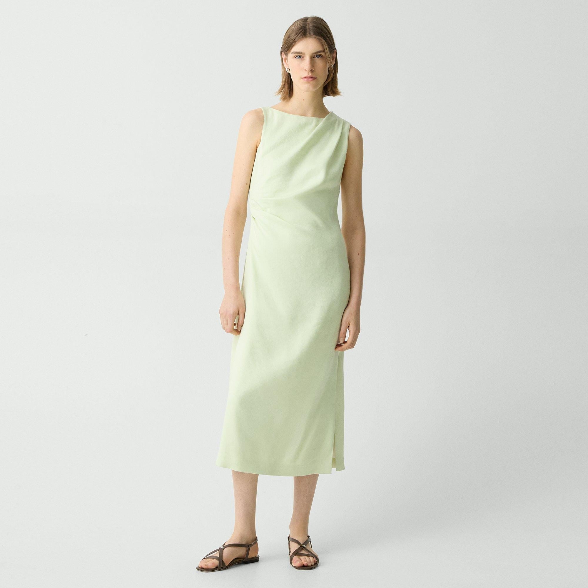Draped Midi Dress in Linen-Viscose - 2