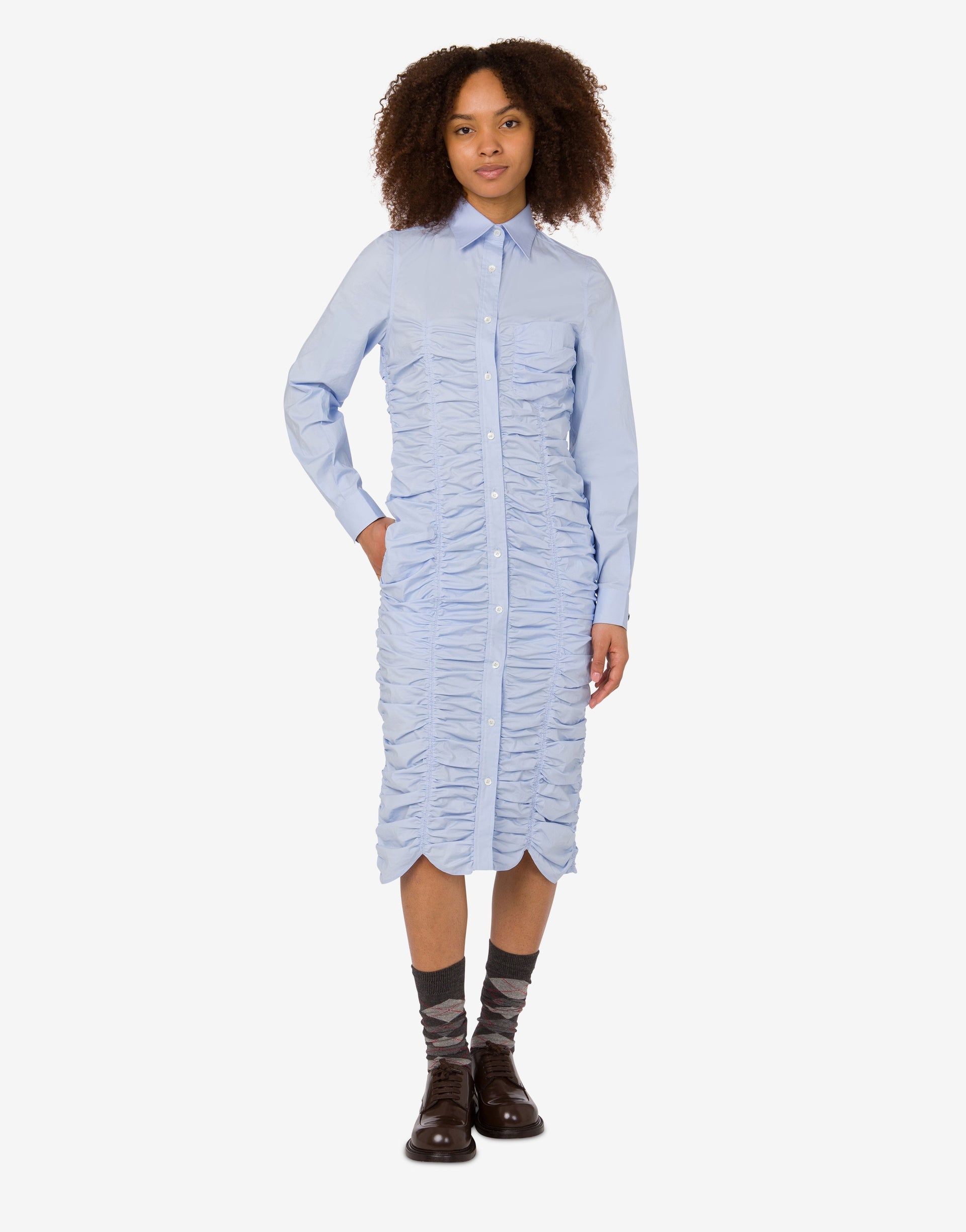 DRAPED COTTON POPLIN DRESS - 2
