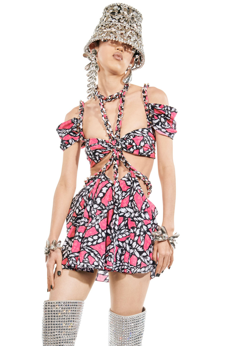 ROPE PRINTED CUTOUT MINI DRESS - 1