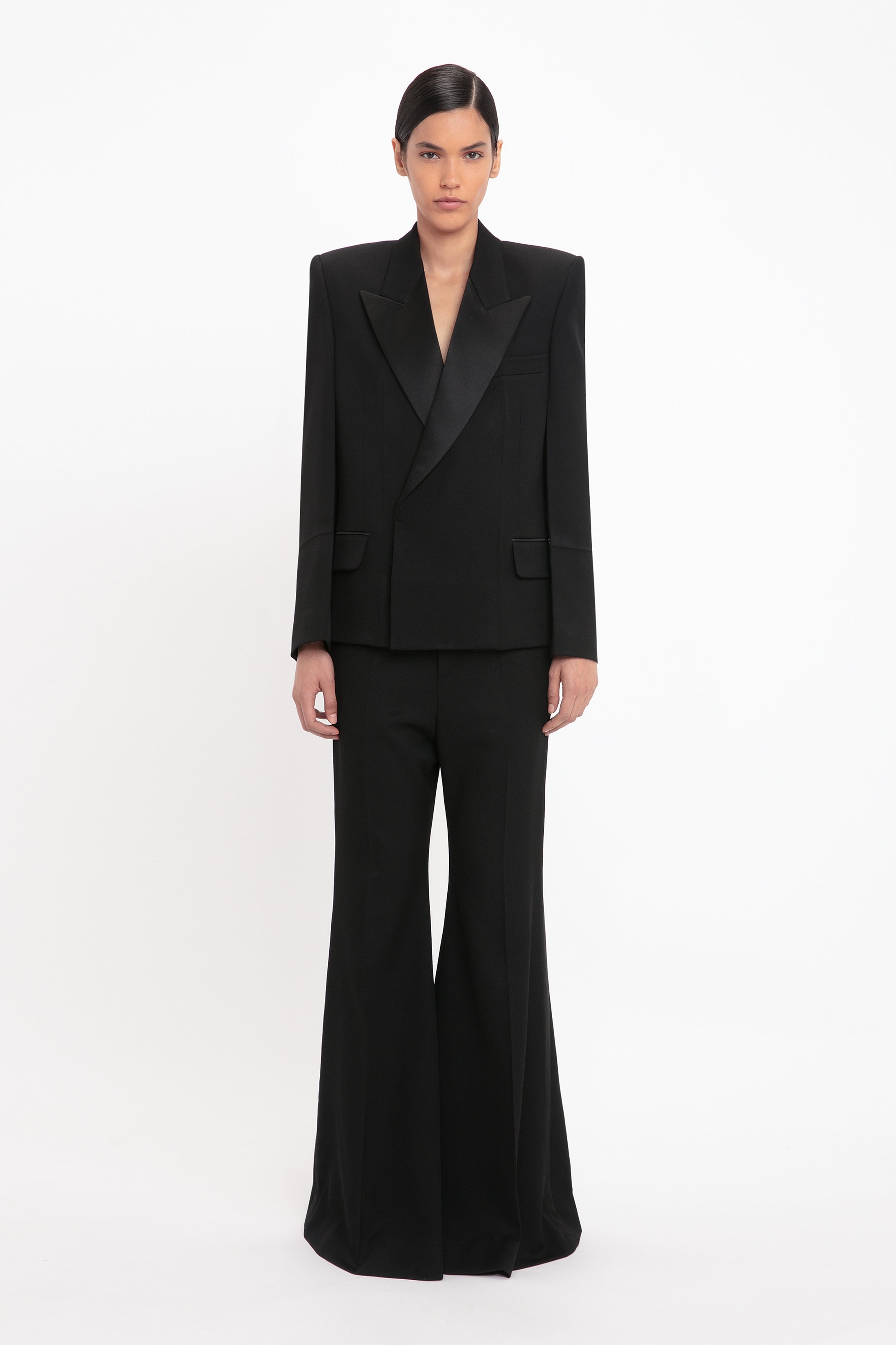 Wide Leg Tux Kick Trouser In Black - 2