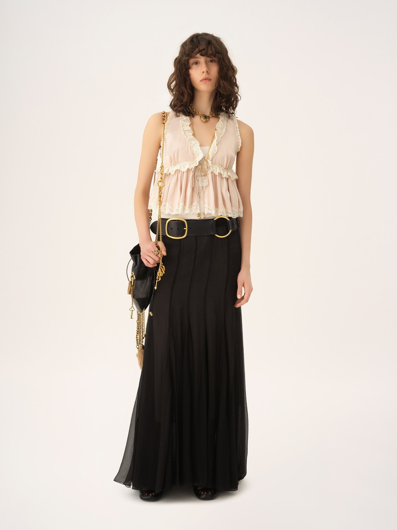 Chloé TIE-FRONT SLEEVELESS TOP IN WASHED SILK SATIN & LACE outlook