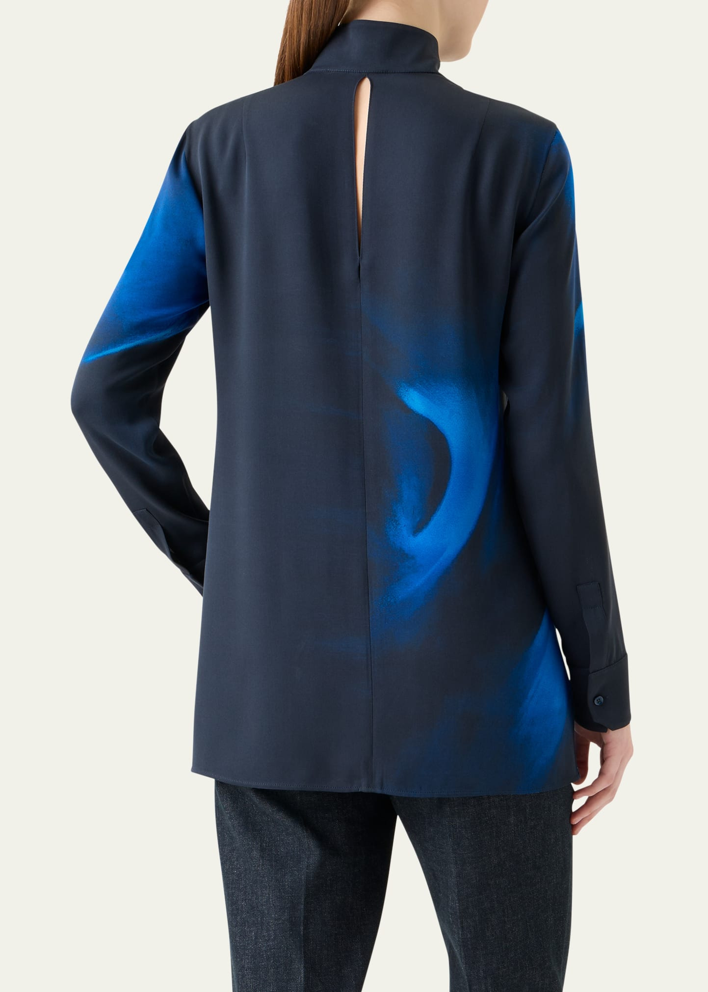Alyson's Cyanotype Printed Mock-Neck Tunic Blouse - 3