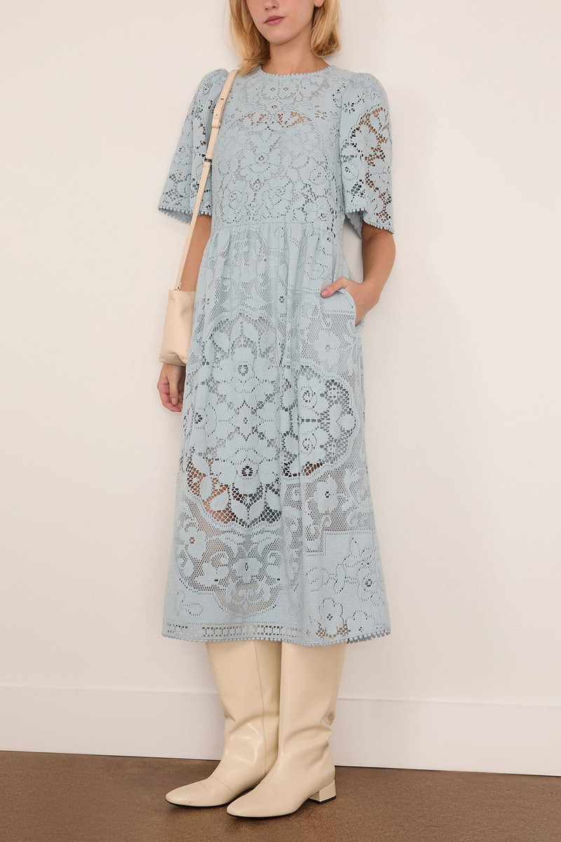 Sea Arianna Lace Short Sleeve Midi Dress in Blue outlook