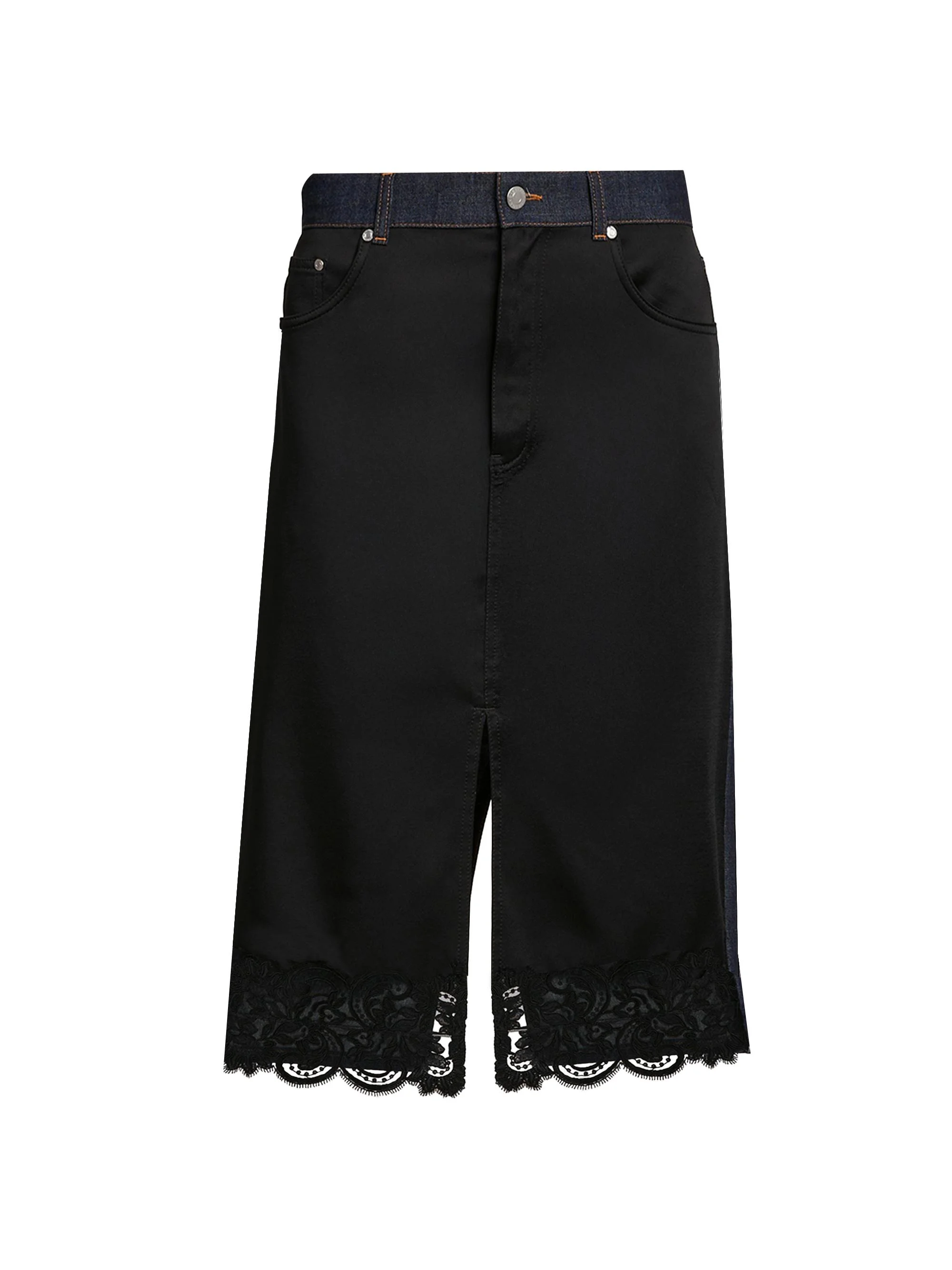 Women's Slip Denim Midi-Skirt - Dark Blue - 1
