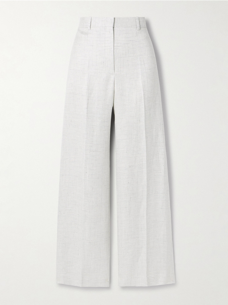 Houndstooth Linen-blend Wide-leg Pants 1