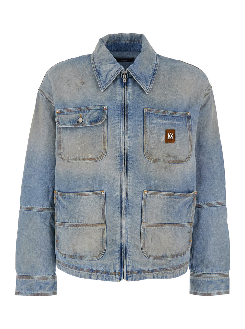 Amiri Men Blue Jacket With Classic Collar And Logo Patch On Front And Rear In Denim Man - 1