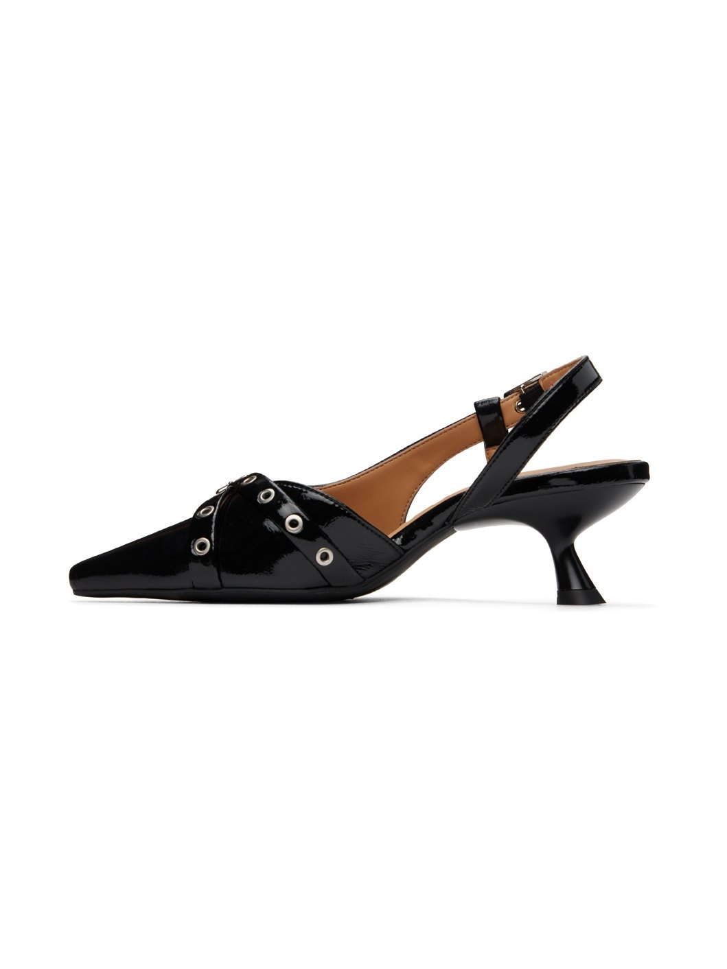 Black Eyelets Open Kitten Heels - 3