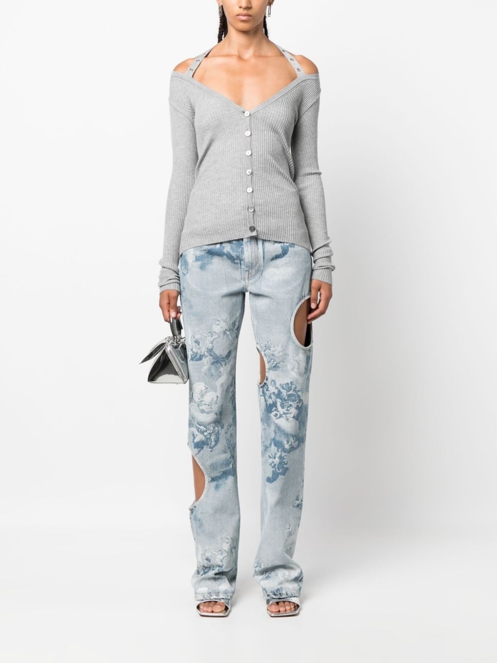 halterneck ribbed-knit cardigan - 2