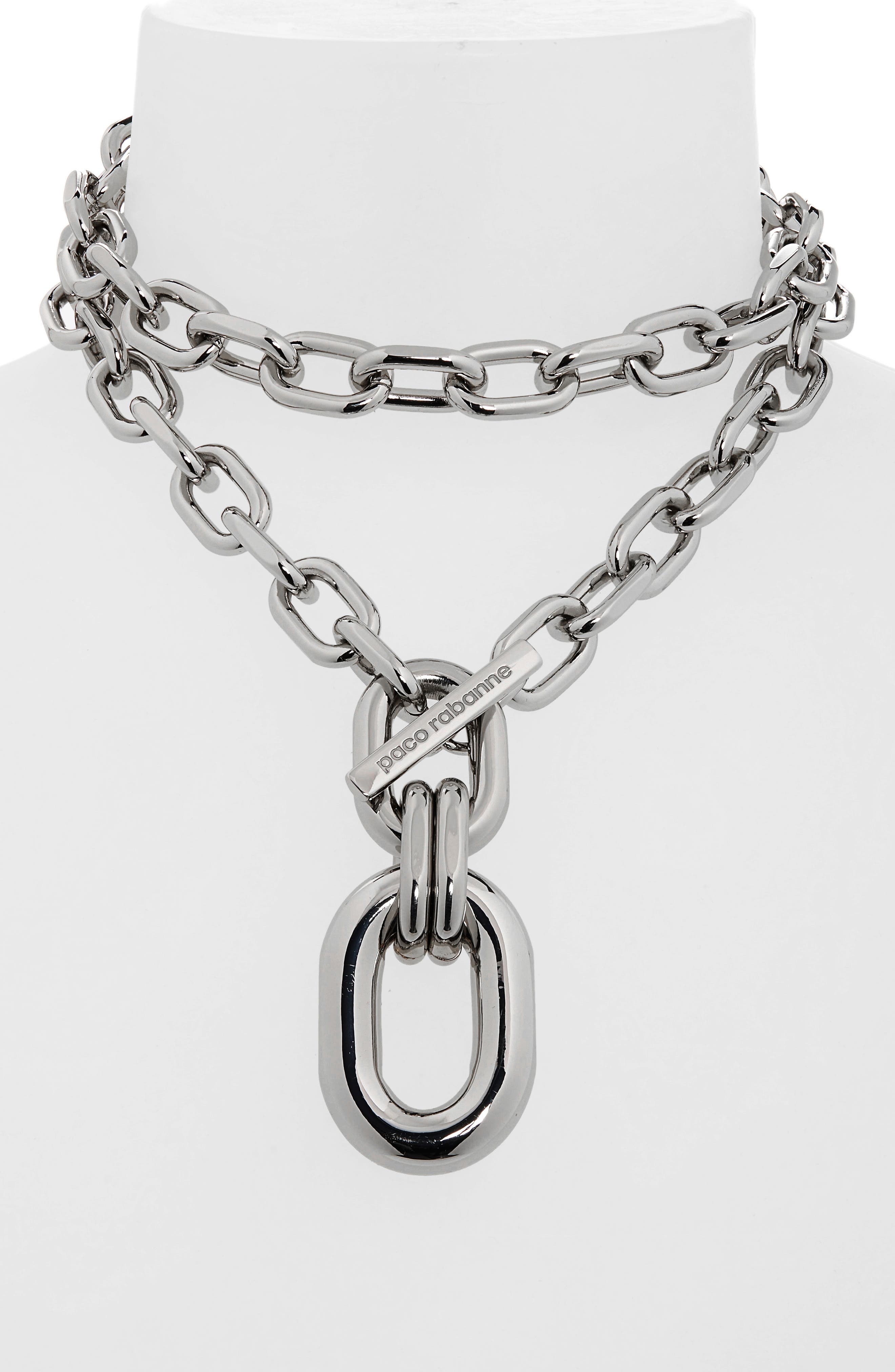 Rabanne XL Chunky Link Pendant Necklace in P040 Silver at Nordstrom - 3