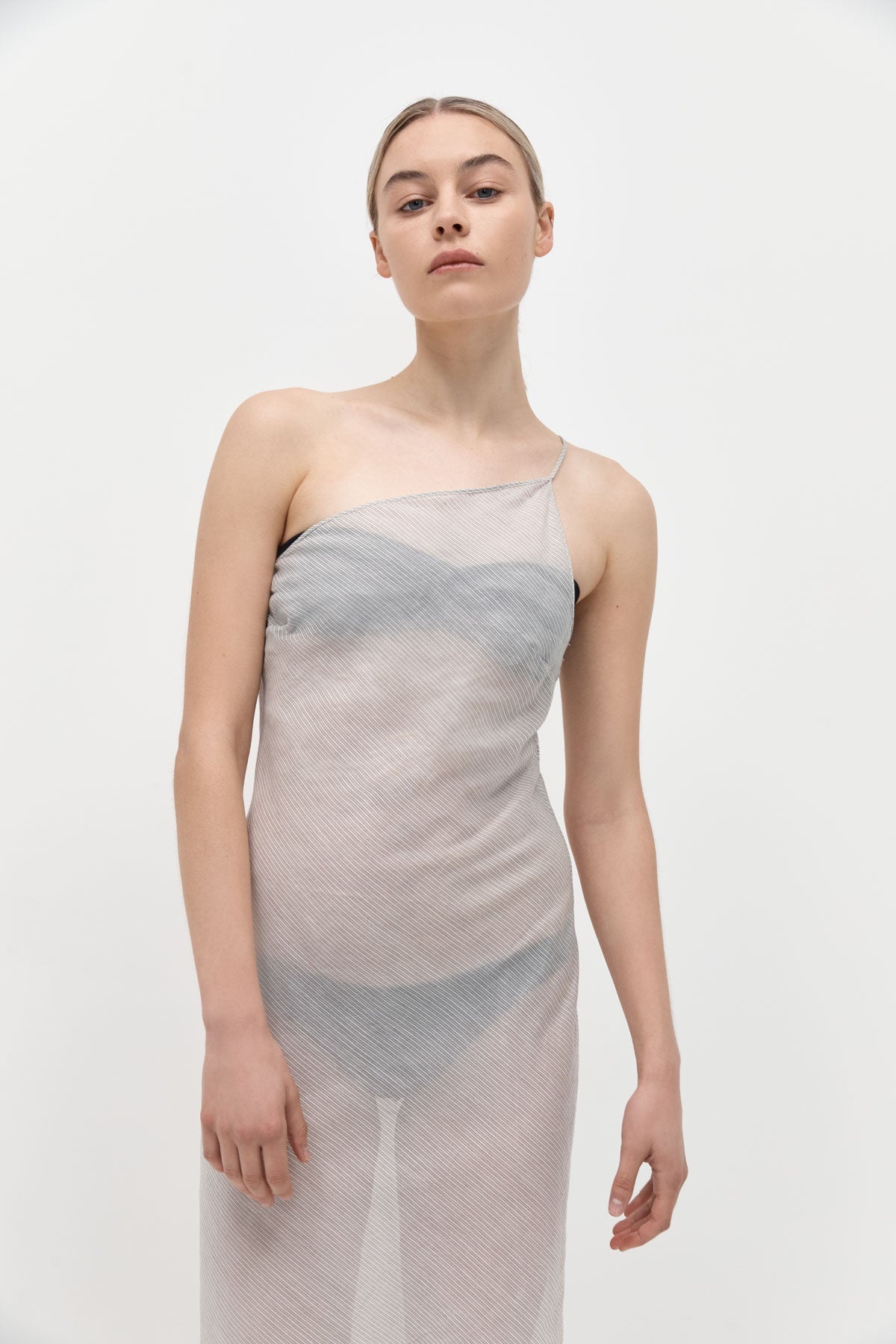 Asymmetric Slip Dress - Sheer Stripe - 2