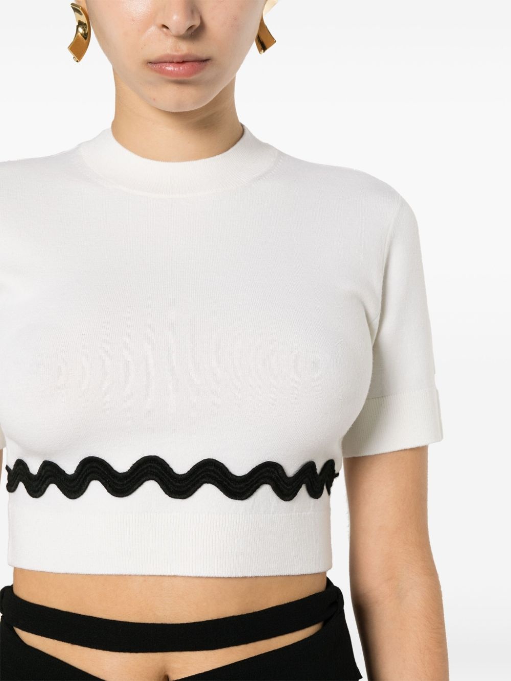 scallop-trim cropped knitted top - 5