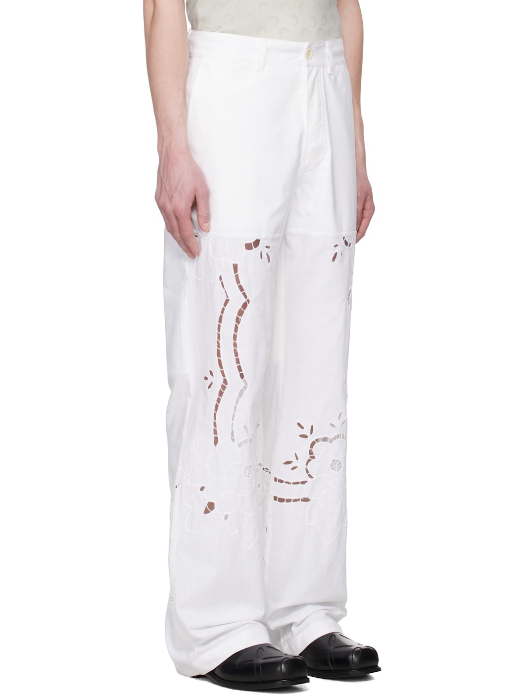White Regenerated Household Linen Wide Leg Trousers - 2