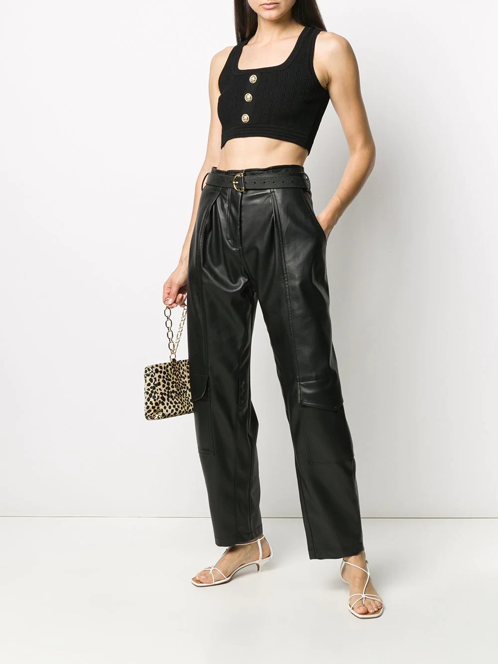 button-embellished ribbed cropped top - 2